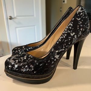 Like New Cole Hahn Chelsea Black Sequin Platform Pumps Women’s 7.5